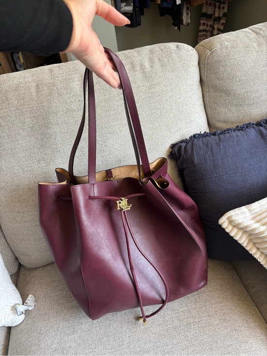 Ralph Lauren Handbags - Ralph Lauren Plum Leather Drawstring Tote